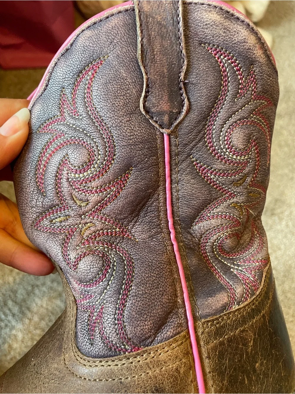 Dan Post Kids Brown Cowboy Boots with Pink Accents/purple